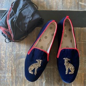 Boden Smoking Slippers with beaded dog.